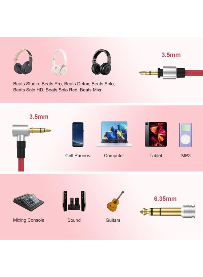 Learsoon Replacement Audio Aux Auxiliary Extension Cord Cable Wire Compatible for Beats by Dr Dre Solo Studio Pro/Detox Edition Headphones (Red) - Image 2