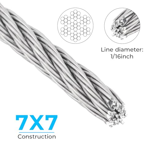 SIDAZON 1/16 inch Stainless Steel Wire Cable,100FT,Aircraft Cable Wire Rope Marine Grade, Length 7x7 Strand Core with Aluminum Sleeves and Thimbles - Image 4