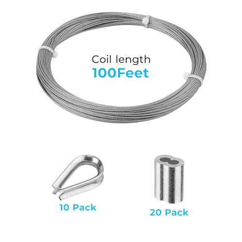 SIDAZON 1/16 inch Stainless Steel Wire Cable,100FT,Aircraft Cable Wire Rope Marine Grade, Length 7x7 Strand Core with Aluminum Sleeves and Thimbles - Image 2