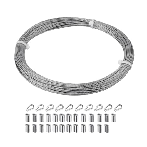 SIDAZON 1/16 inch Stainless Steel Wire Cable,100FT,Aircraft Cable Wire Rope Marine Grade, Length 7x7 Strand Core with Aluminum Sleeves and Thimbles - Image 1