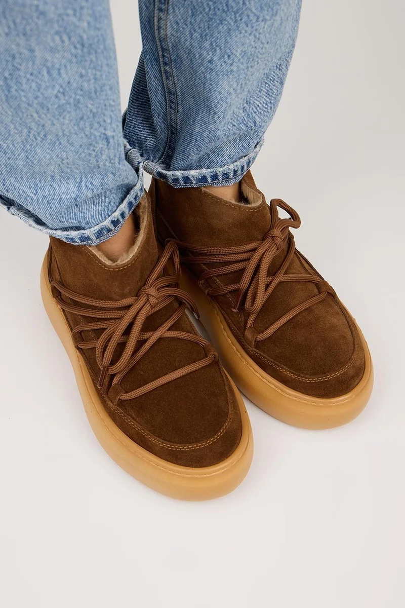 Manijero Manijero Serras Women's Leather Lace-up Fur-Lined Tan Boots