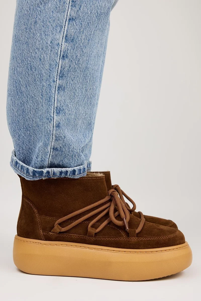 Manijero Manijero Serras Women's Leather Lace-up Fur-Lined Tan Boots