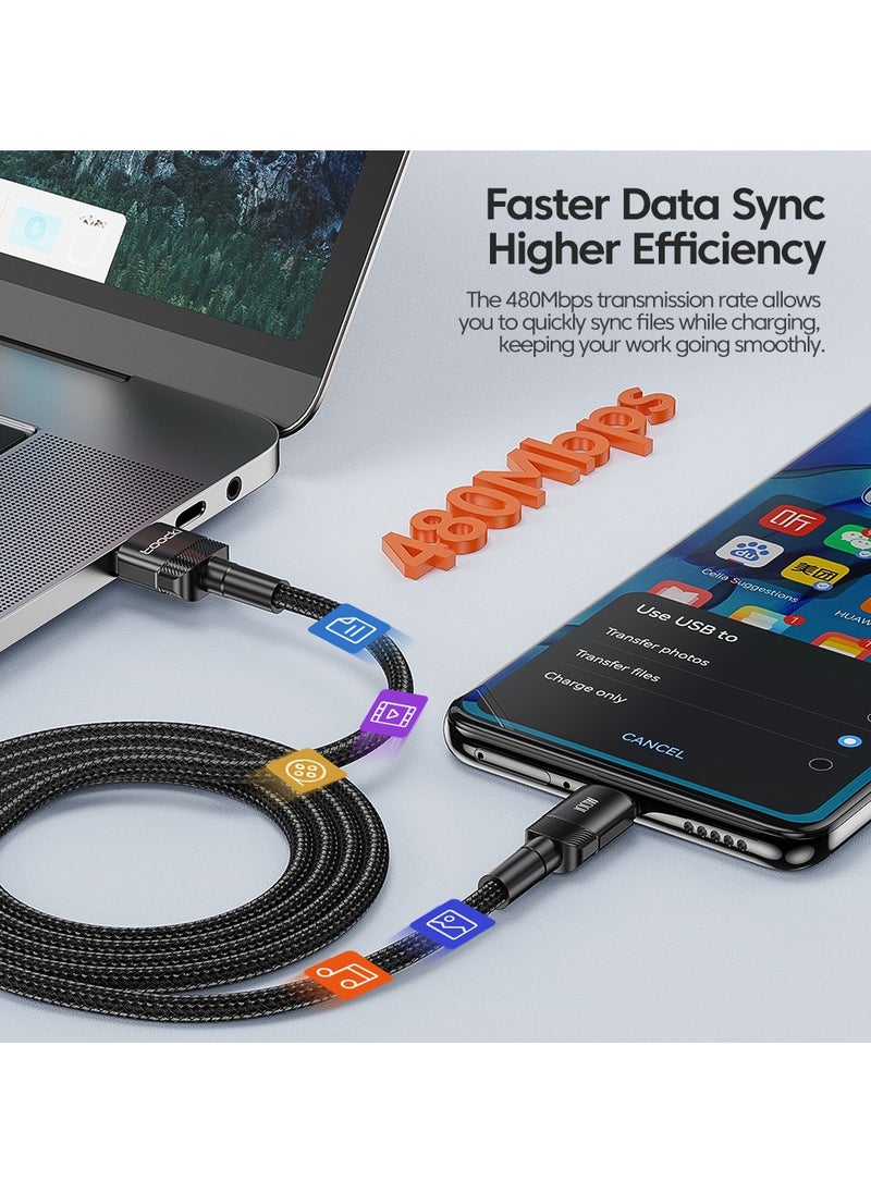 كابل شحن سريع USB A إلى C، كابل شحن USB C بقوة 100 وات/6 أمبير، كابل USB من النوع C، كابل شحن سريع مجدول من النايلون بسرعة 480 ميجابت في الثانية لهواتف iPhone وsamsung  - Image 4