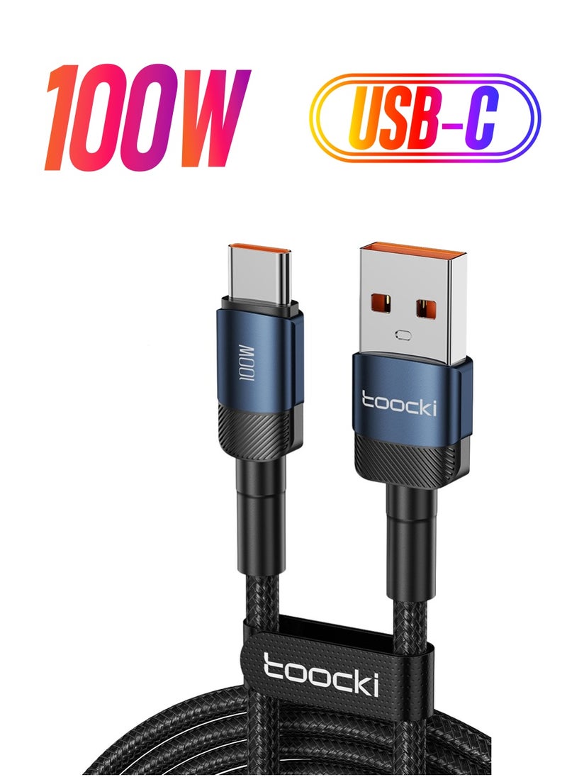 كابل شحن سريع USB A إلى C، كابل شحن USB C بقوة 100 وات/6 أمبير، كابل USB من النوع C، كابل شحن سريع مجدول من النايلون بسرعة 480 ميجابت في الثانية لهواتف iPhone وsamsung  - Image 1