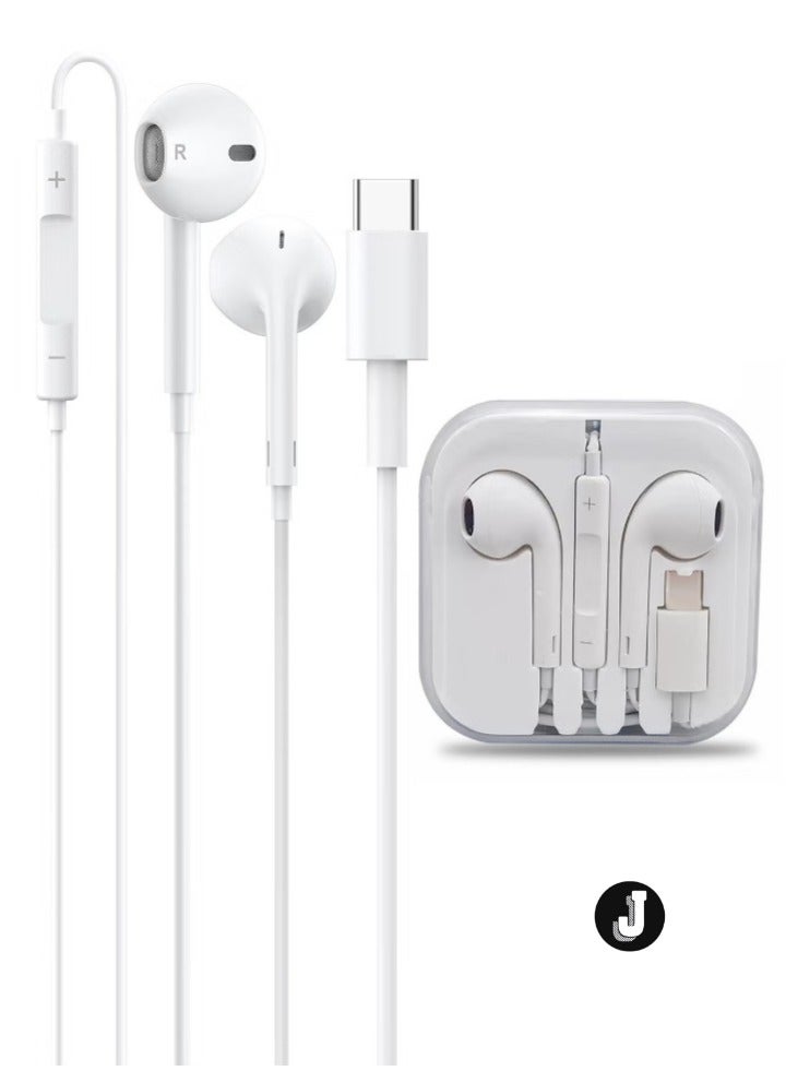 JAJEEK "USB-C Wired Earphones with Microphone – HiFi Stereo Sound, Handsfree Headphones for Android Devices, White" - Image 1