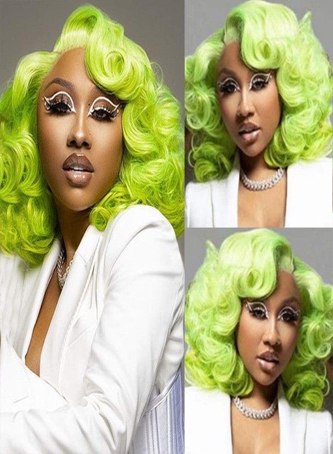 CLIONE Green Curly Wigs for Women Short Curly Wig with Bangs Afro Curly Synthetic Wig Short Fluffy Bouncy Curly Wigs Cosplay Party Costume Wigs - Image 1