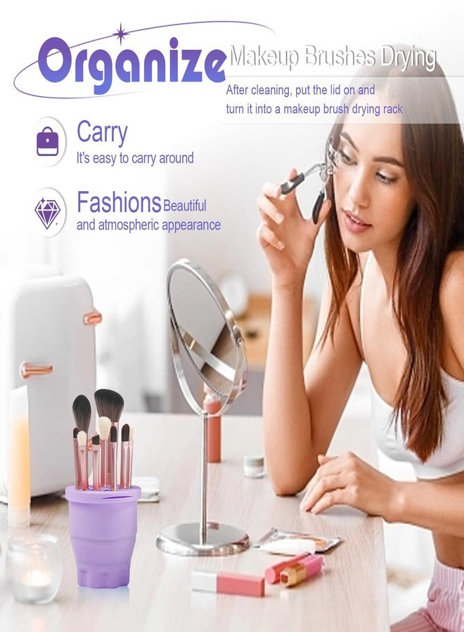 2-in-1 Silicone Makeup Brush Cleaner Mat with Foldable Drying Holder, Portable Brush Cleaning Tool for Makeup Brushes, Sponge and Powder Puff, Travel Cosmetic Organizer - Image 3