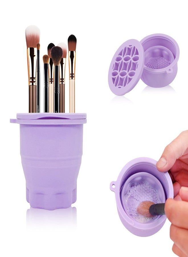 2-in-1 Silicone Makeup Brush Cleaner Mat with Foldable Drying Holder, Portable Brush Cleaning Tool for Makeup Brushes, Sponge and Powder Puff, Travel Cosmetic Organizer - Image 1