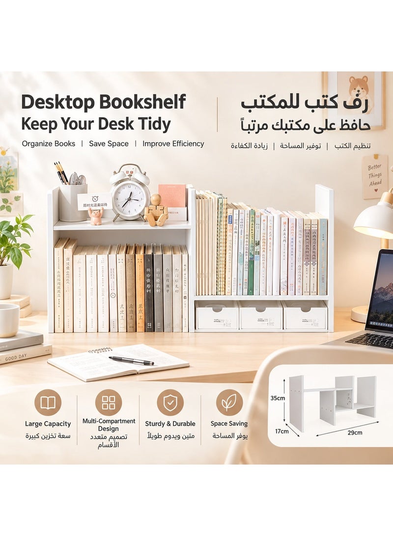 MaBaby Adjustable Small Desktop Bookshelf, Expandable Desktop Storage Organizer, Desktop Organizer Office Storage Rack, Display Shelf Rack, Office Supplies Desk Organiz - Image 1