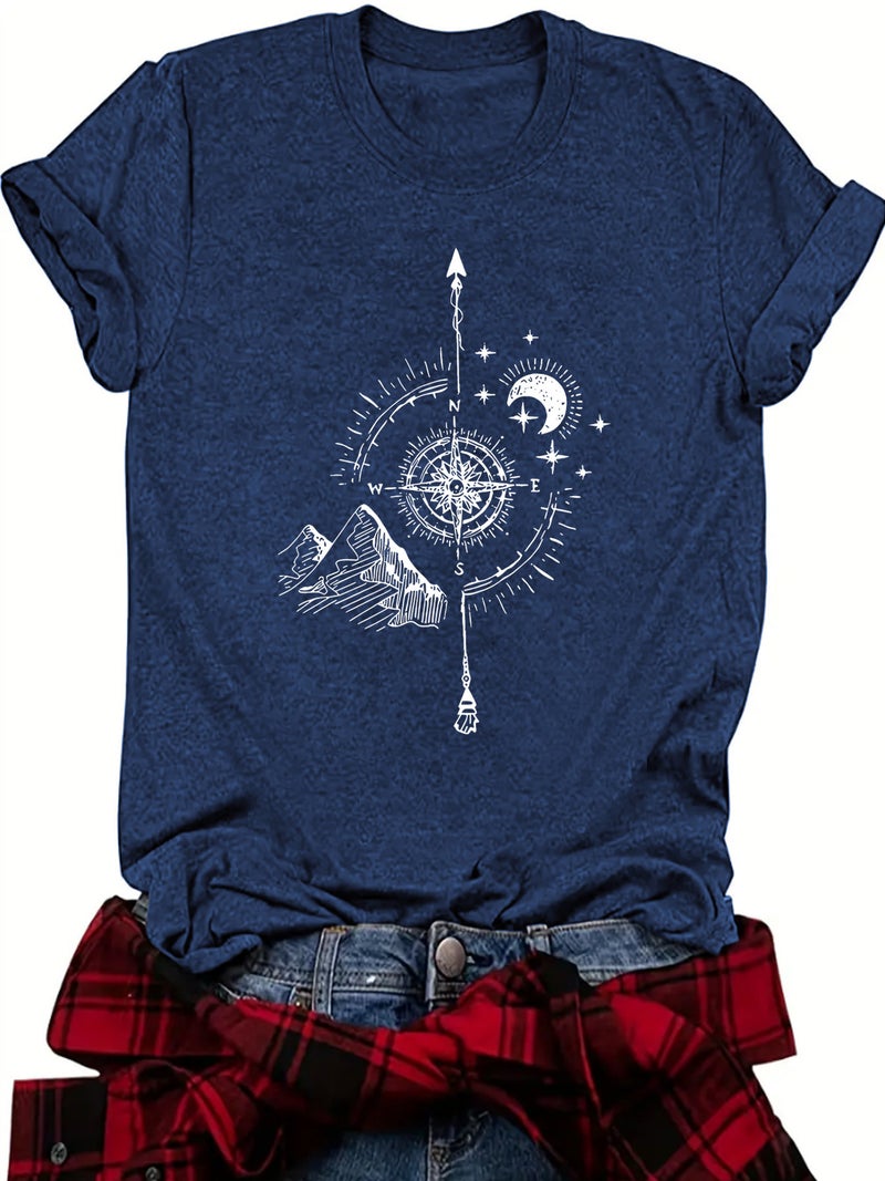 Women'S Explosive Summer Women'S Moon Mountain Pattern Round Neck Short Sleeve Casual Fashion T-Shirt - Image 4
