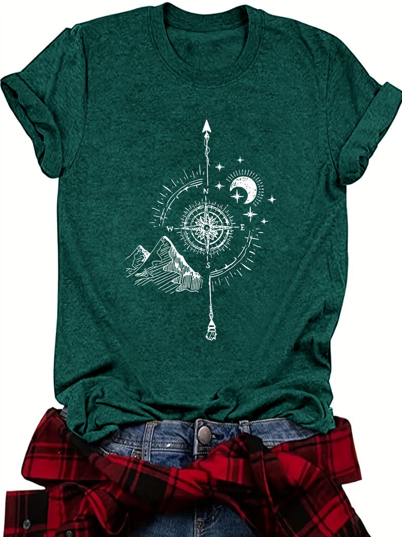 Women'S Explosive Summer Women'S Moon Mountain Pattern Round Neck Short Sleeve Casual Fashion T-Shirt - Image 2