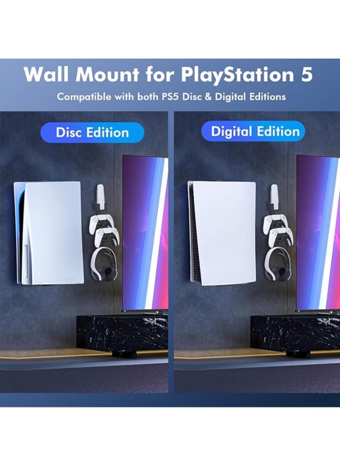 PS5 Wall Mount Playstation 5 Wall Mount Rugged Steel Wall Mount for Playstation 5 Disc and Digital Edition 5-in-1 PS5 Wall Mount Controller Stand Headset Hanger PS5 Accessories - Image 2