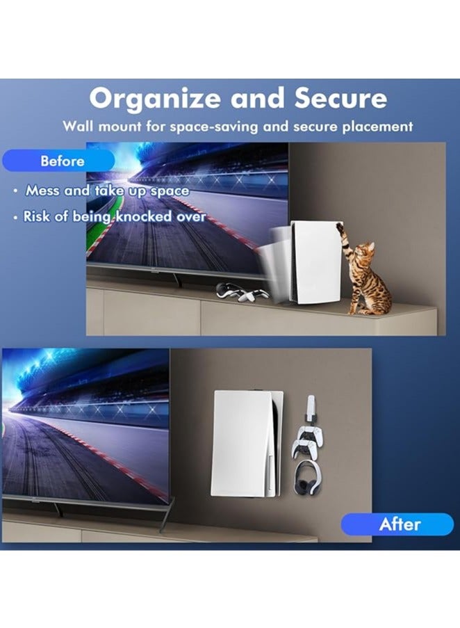 PS5 Wall Mount Playstation 5 Wall Mount Rugged Steel Wall Mount for Playstation 5 Disc and Digital Edition 5-in-1 PS5 Wall Mount Controller Stand Headset Hanger PS5 Accessories - Image 5