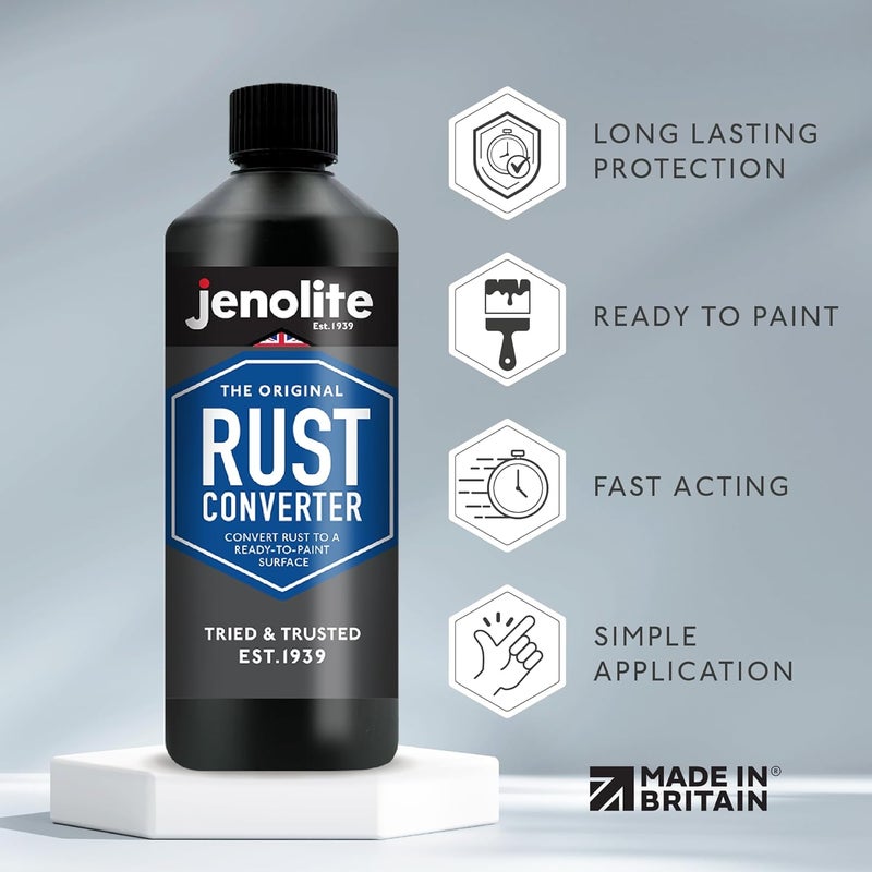 JENOLITE محول الصدأ السائل | 500 مل | مثبط الصدأ وعلاجه | علاج للمعادن | محول للسيارات | يحول إلى سطح مستقر ومعبأ وجاهز للطلاء مساحات ضيقة وواسعة - Image 1
