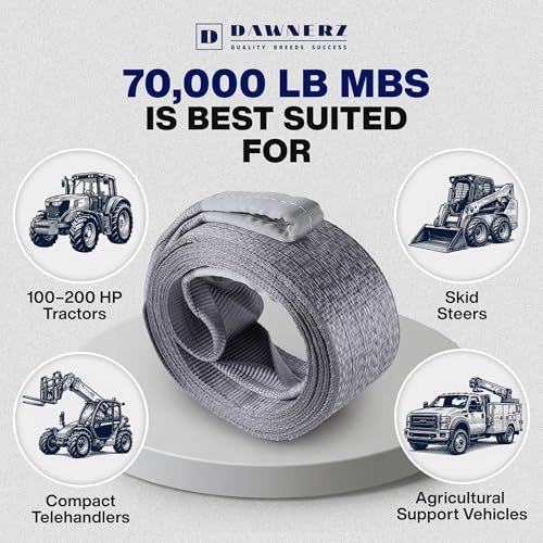 Dawnerz Heavy Duty Tow Strap 70000 lbs Minimum Break Strength 30ft - Recovery Tow Rope for Truck Van RV 35 US Tons 7.5 m - Image 5