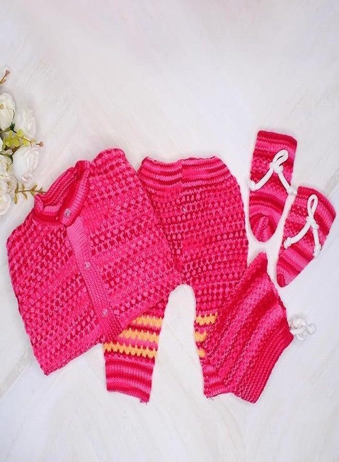 GLAN Warm Winter Wear 4 Pcs Baby Suit For Babies/Infants | Unisex Soft Baby Suit For 0-6 months babies (Pack Of 1, Pink) - Image 3