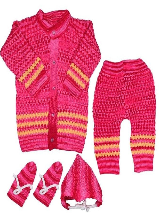 GLAN Warm Winter Wear 4 Pcs Baby Suit For Babies/Infants | Unisex Soft Baby Suit For 0-6 months babies (Pack Of 1, Pink) - Image 1