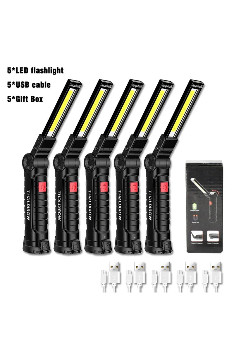 big5pcs COB LED Folding Flashlight Portable Magnetic Work Light Lantern USB Rechargeable Emergency R