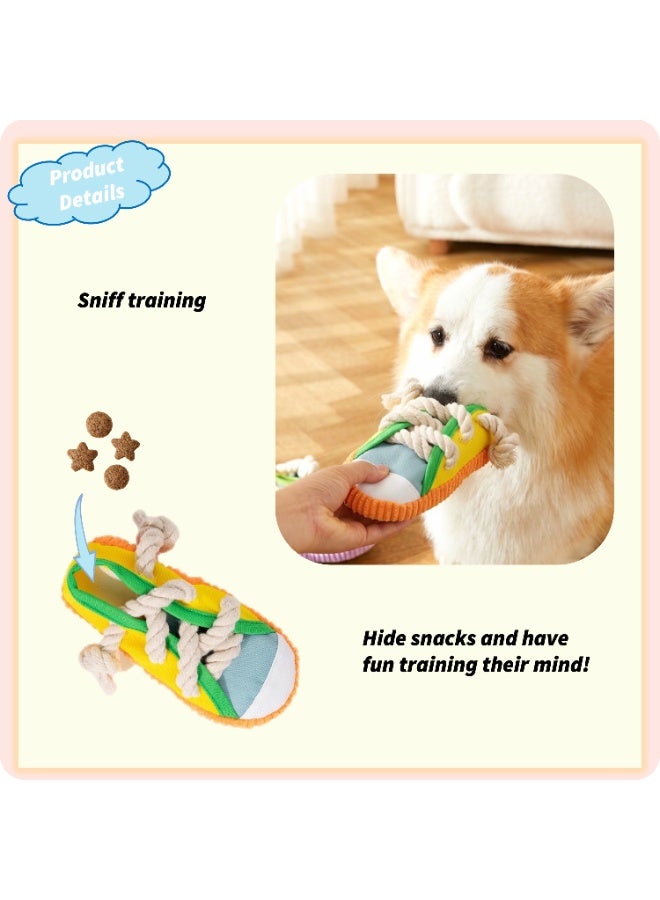 Squeaky Sneaker Dog Chew Toy - Bite-Resistant Durable Oxford Cloth Shoe Toy with Cotton Rope, Interactive Tug-of-War Puppy Toy with Bell & Squeaker, Boredom Relief Self-Pleasure Dental Teeth Cleaning Toy, Dopamine Yellow - Image 5