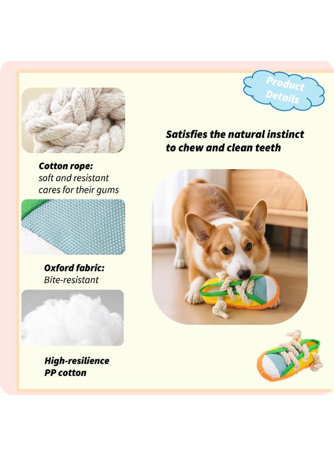 Squeaky Sneaker Dog Chew Toy - Bite-Resistant Durable Oxford Cloth Shoe Toy with Cotton Rope, Interactive Tug-of-War Puppy Toy with Bell & Squeaker, Boredom Relief Self-Pleasure Dental Teeth Cleaning Toy, Dopamine Yellow - Image 4
