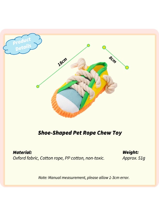 Squeaky Sneaker Dog Chew Toy - Bite-Resistant Durable Oxford Cloth Shoe Toy with Cotton Rope, Interactive Tug-of-War Puppy Toy with Bell & Squeaker, Boredom Relief Self-Pleasure Dental Teeth Cleaning Toy, Dopamine Yellow - Image 2