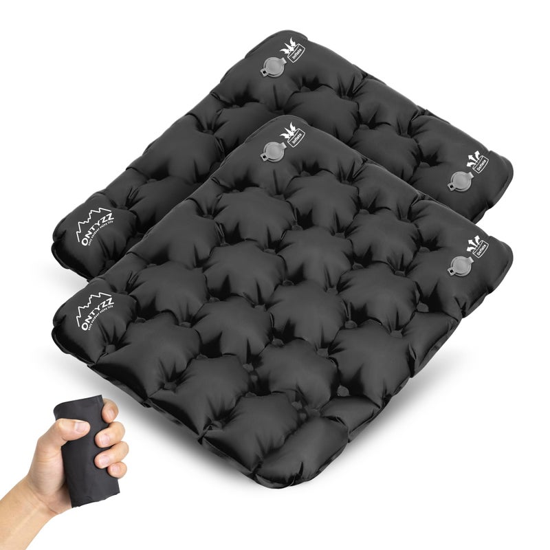 ONTYZZ 2 Pack Black Inflatable Air Seat Cushion Lightweight Inflatable Stadium Travel Cushion for Airplane Climbing Hiking Office - Image 1