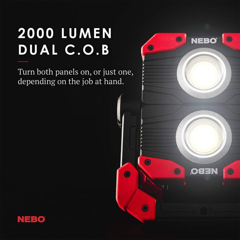 NEBO OMNI 2K Rechargeable Work Light | 2000 Lumens COB, 6 Light Modes, Rotating Magnetic Handles, Built-In Power Bank, Water Resistant, Portable Camping Lantern, Includes USB-C Charging Cable - Image 2