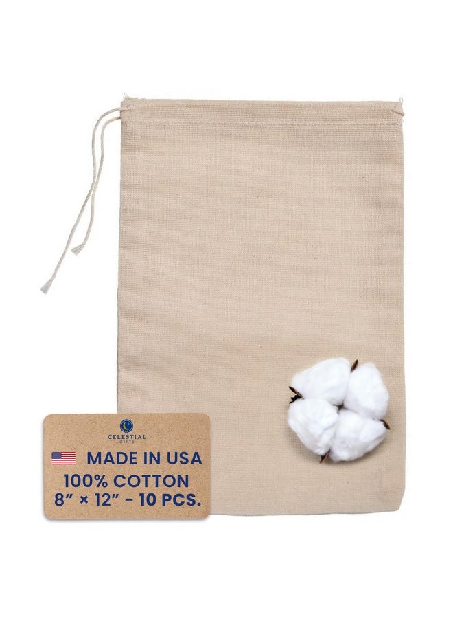 Celestial Gifts Muslin Bags With Drawstring 10Pcs 8X12 Large Drawstring Bags Bulk Drawstring Gift Bags For Party Favor And Diy Craft 100% Cotton Made In Usa (Natural Hem & Drawstring)  - Image 1