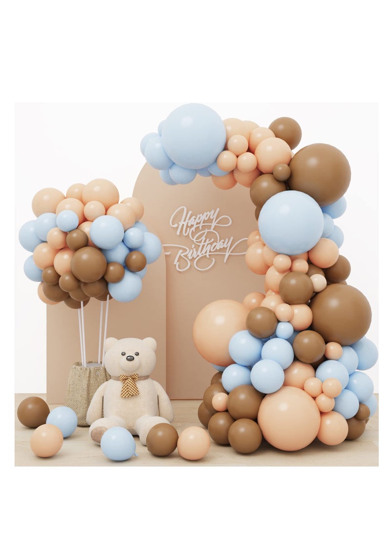 KASTWAVE 156pcs Brown Coffee Blue Balloon Garland Arch Kit with Boho Brown Nude Blue Balloons Gender Reveal and Birthday Party Decoration - Image 1