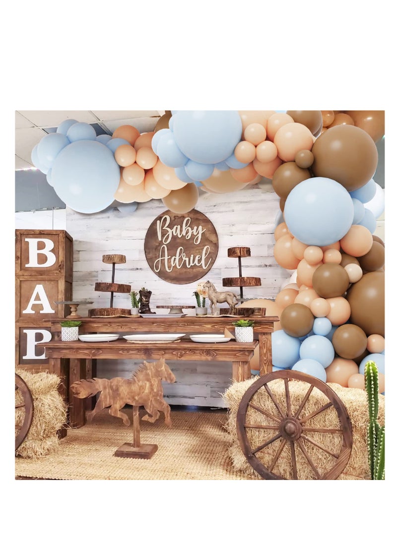 KASTWAVE 156pcs Brown Coffee Blue Balloon Garland Arch Kit with Boho Brown Nude Blue Balloons Gender Reveal and Birthday Party Decoration - Image 3