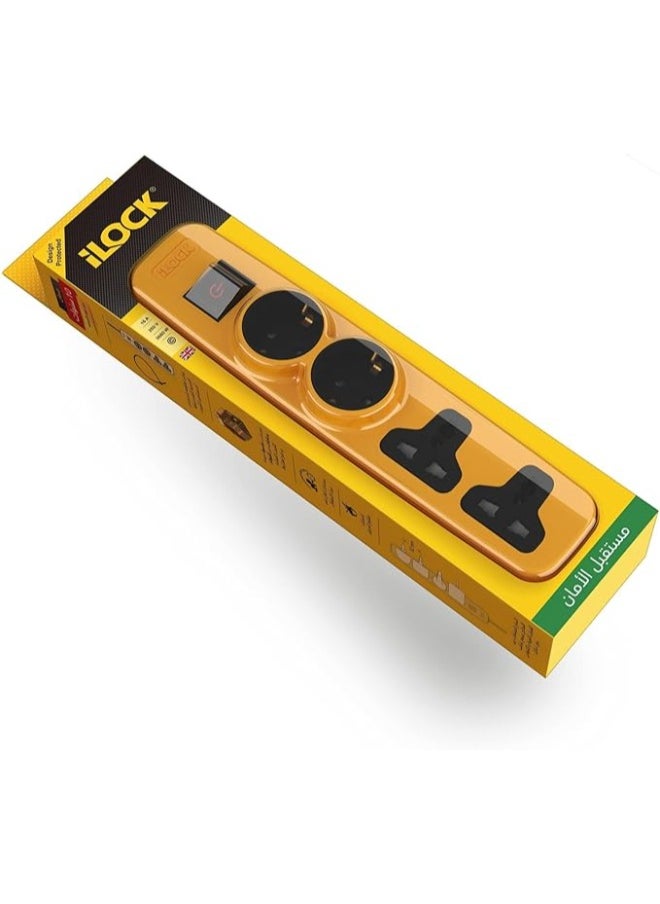 iLOCK power strip with 4 outlets (2 input outlets for electricity 3680 watts + 2 input outlets for electricity 2860 watts), which makes it suitable for use with all types of plugs and with all devices - yellow  - Image 1