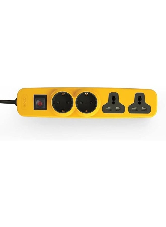 iLOCK power strip with 4 outlets (2 input outlets for electricity 3680 watts + 2 input outlets for electricity 2860 watts), which makes it suitable for use with all types of plugs and with all devices - yellow  - Image 2