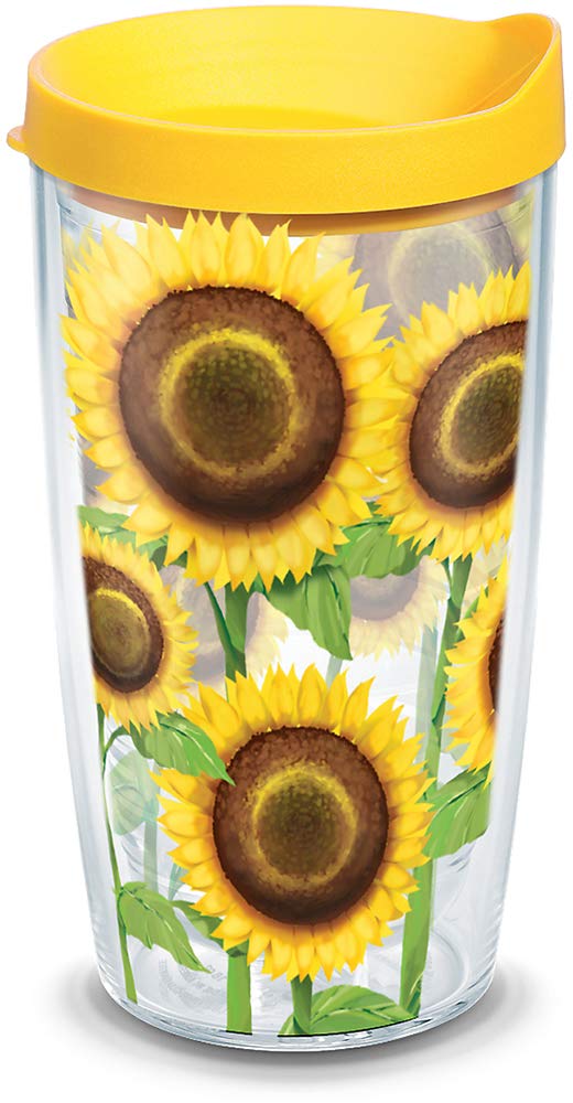 Tervis Plastic Sunflowers Tumbler with Wrap and Yellow Lid 16oz Clear