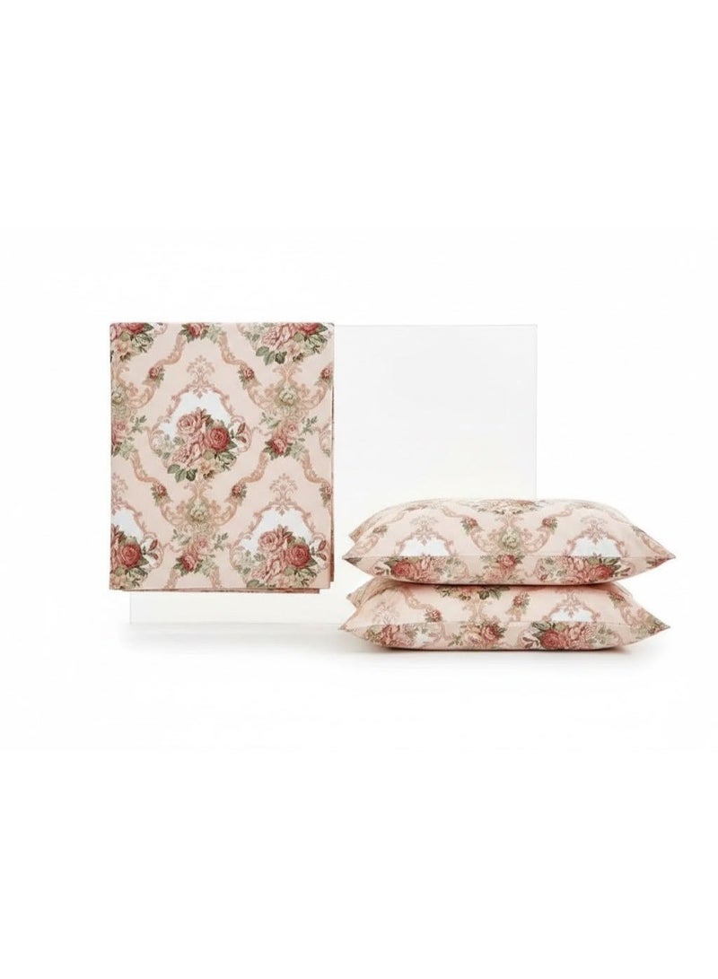 3-Piece 150 GSM Microfiber King Size Bed Sheet Set - Vintage Rose Damask Floral Print, Includes 1 Flat Sheet (270x250 CM) & 2 Pillowcases (50x75 CM) - Image 5