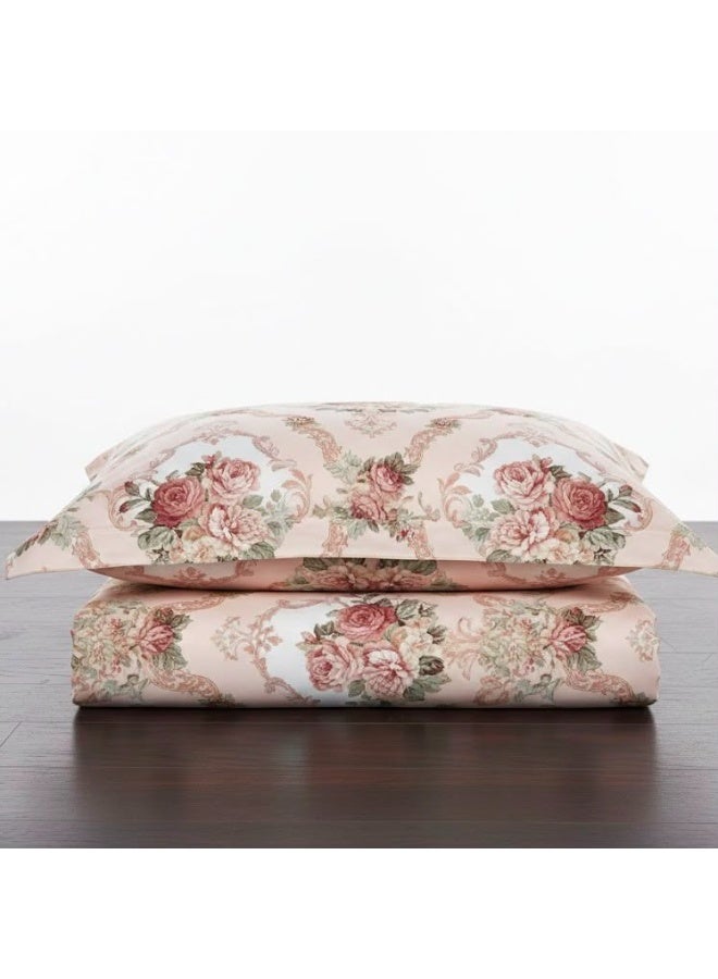 3-Piece 150 GSM Microfiber King Size Bed Sheet Set - Vintage Rose Damask Floral Print, Includes 1 Flat Sheet (270x250 CM) & 2 Pillowcases (50x75 CM) - Image 2