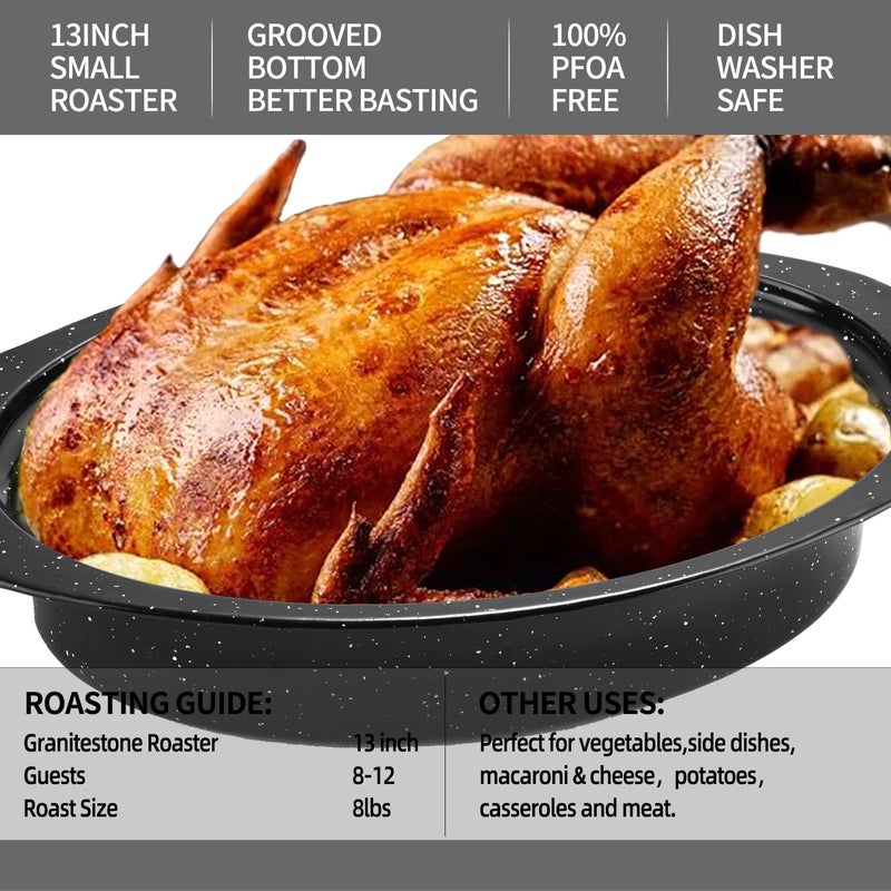 Kendane 13â€ Enameled Oval Roasting Pan with Domed Lid - For 7lb Turkey, Chicken, Lamb, Vegetables - Image 5