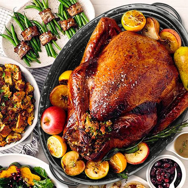 Kendane 13â€ Enameled Oval Roasting Pan with Domed Lid - For 7lb Turkey, Chicken, Lamb, Vegetables - Image 4
