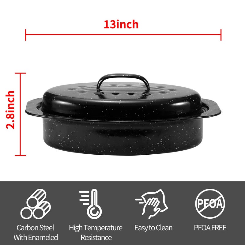 Kendane 13â€ Enameled Oval Roasting Pan with Domed Lid - For 7lb Turkey, Chicken, Lamb, Vegetables - Image 2