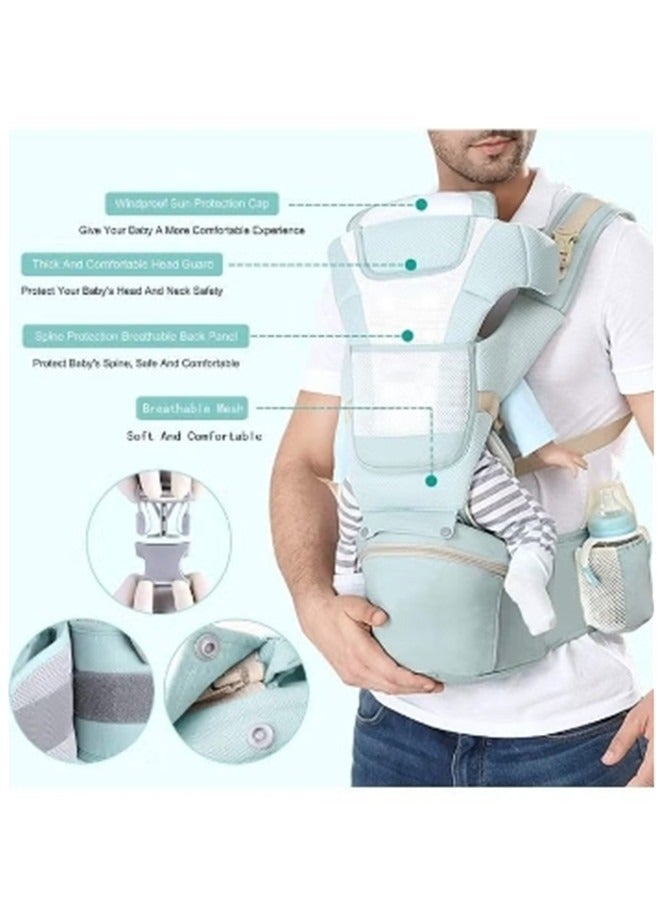 Beauenty Multifunction Baby Strap Waist Stool Hip Seat Baby Carrier, Suitable For 0-36 Months Baby,6 in 1 Carrying Mode,Adjustable Size, Very Suitable For Hiking Shopping Trip,Green - Image 5