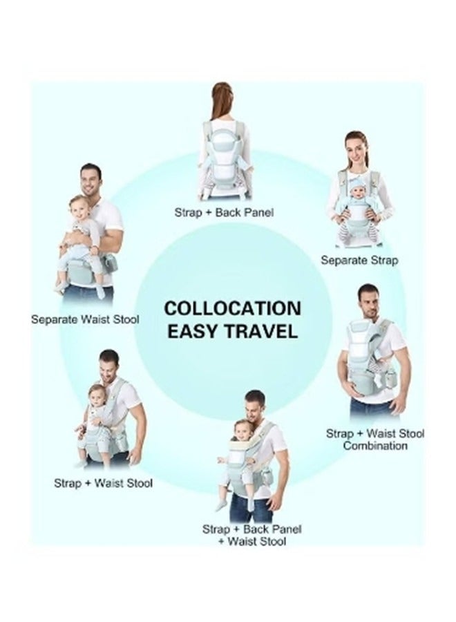Beauenty Multifunction Baby Strap Waist Stool Hip Seat Baby Carrier, Suitable For 0-36 Months Baby,6 in 1 Carrying Mode,Adjustable Size, Very Suitable For Hiking Shopping Trip,Green - Image 4