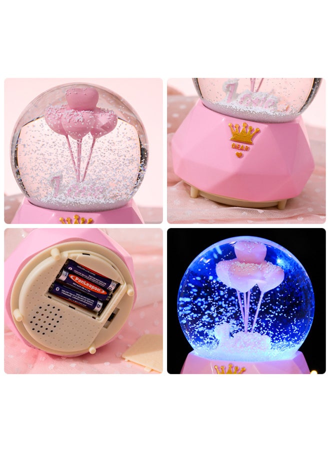 Creative Confession Balloon Crystal Ball Music Box Music Box Music Loop Automatic Snow Glow Simple Style-Color:Large Confession Ball Red Balloon