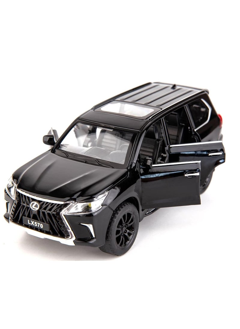 Folanry 1/32 Simulation Lexus LX570 Off-Road in Luxury SUV Model Car 16x7x6cm, Zinc Alloy Pull Back Toy car with Sound and Light (Black)  - Image 1