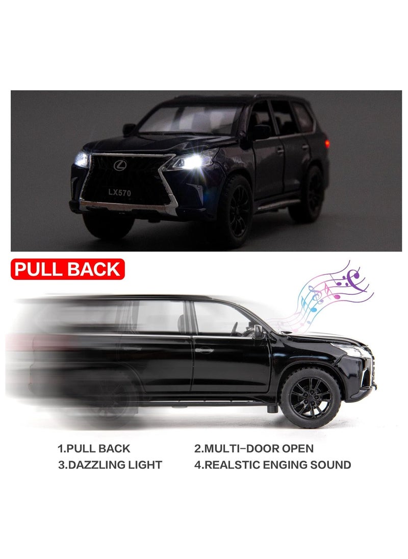Folanry 1/32 Simulation Lexus LX570 Off-Road in Luxury SUV Model Car 16x7x6cm, Zinc Alloy Pull Back Toy car with Sound and Light (Black)  - Image 3