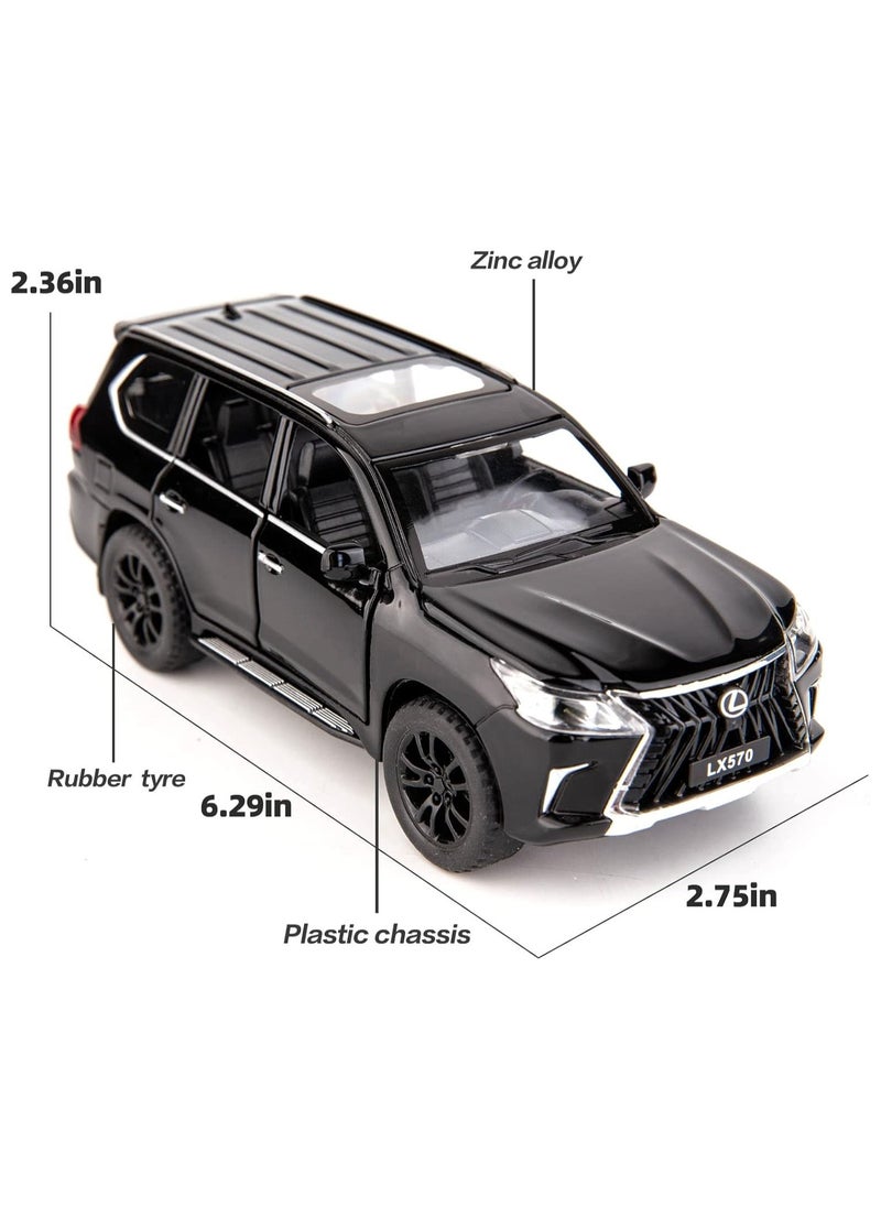 Folanry 1/32 Simulation Lexus LX570 Off-Road in Luxury SUV Model Car 16x7x6cm, Zinc Alloy Pull Back Toy car with Sound and Light (Black)  - Image 4