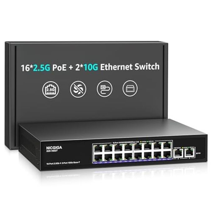 NICGIGA 10Gbe Ethernet Switch Unmanaged With 2 X 10Gb Rj45 Ports + 16 X 2.5Gb Base-T Ports, Desktop/19-Inch Rack Mount, Nicgiga 18 Port 10Gbps Network Switch For Wireless Ap, Nas, Pc - Image 4