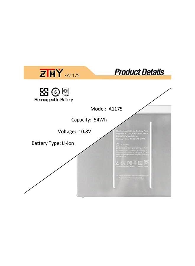 ZTHY A1175 Laptop Battery Replacement For Macbook Pro 15" Early 2006 Late 2006 Mid 2007 Late 2007 Early 2008 A1260 A1211 A1226 A1150 Mb133Xa Mb133Lla Ma348 Ma348Ga Ma348Ja Ma348Lla Mb134Xa 5000Mah - Image 2