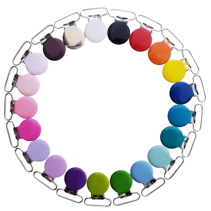 Sutoyuen 21 Enamel Metal Round Pacifier ClipsGarment Suspender Clips Baby Pacifier Clips for Making DIY Craft Supplies for Dummy Soother Bib Toy Holder Clip