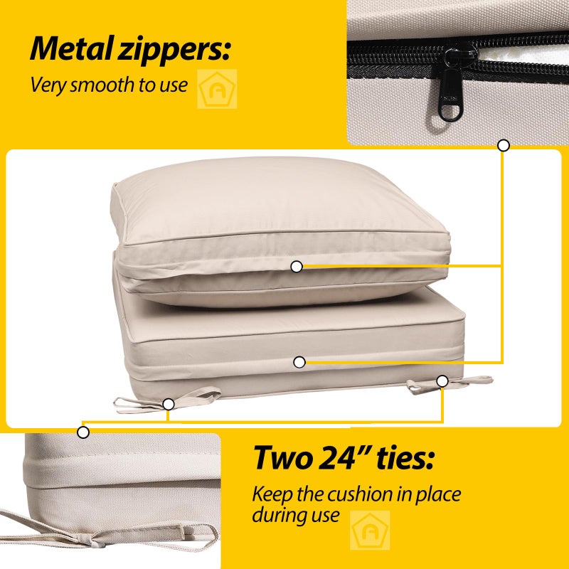 AAAAAcessories Outdoor Deep Seat Cushions with Double Welted Pillow, Waterproof, Fade-Resistant Patio Furniture Replacement Cushions, 24" x 24" x 5" + 24" x 19", Sandstone Beige - Image 3