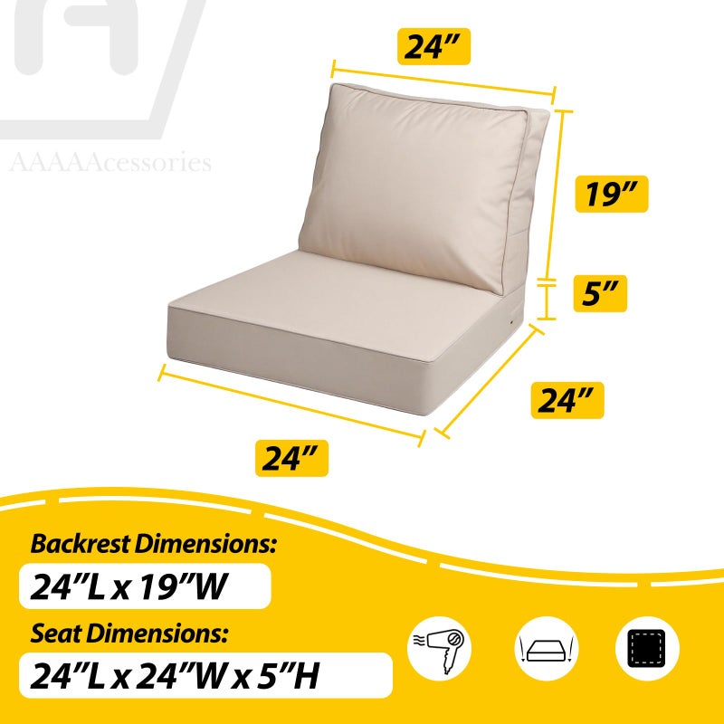 AAAAAcessories Outdoor Deep Seat Cushions with Double Welted Pillow, Waterproof, Fade-Resistant Patio Furniture Replacement Cushions, 24" x 24" x 5" + 24" x 19", Sandstone Beige - Image 5