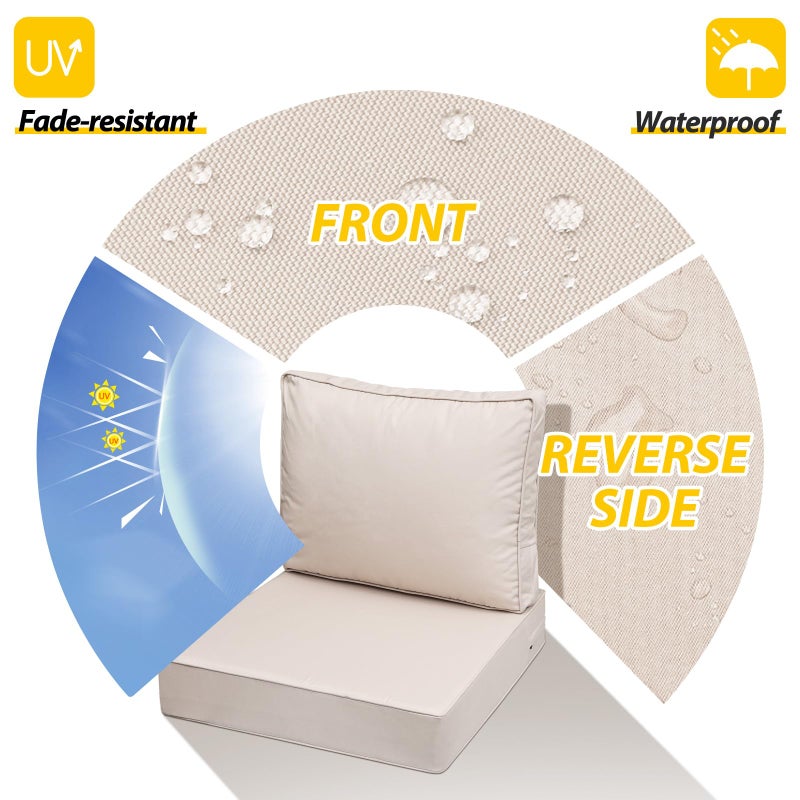 AAAAAcessories Outdoor Deep Seat Cushions with Double Welted Pillow, Waterproof, Fade-Resistant Patio Furniture Replacement Cushions, 24" x 24" x 5" + 24" x 19", Sandstone Beige - Image 2